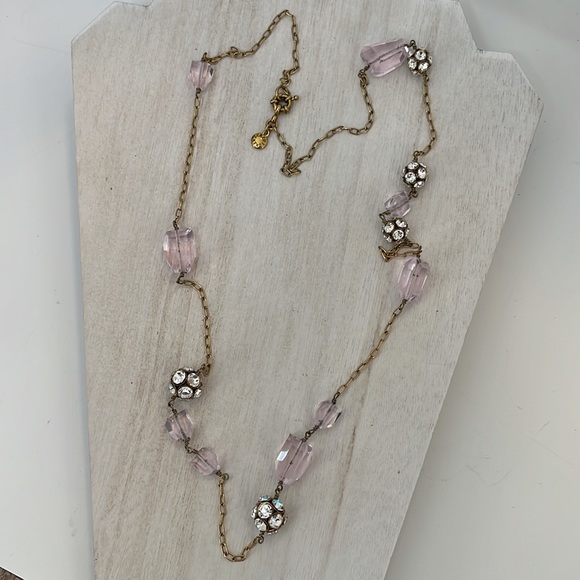 J. Crew pink crystal & pave bead gold tone necklace 32” - Picture 4 of 7